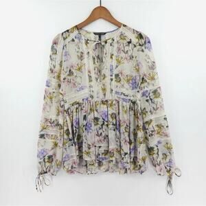Marissa Webb Top XS Lilia Grey Floral Peplum Lace Tiered Fairy Cottage Coquette
